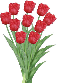 Countryfield Kunstbloemen boeket tulp Parkiet - 10x - rood - real touch - levensecht - 40 cm - decoratie bloemen
