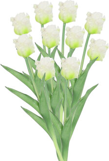 Countryfield Kunstbloemen boeket tulp Parkiet - 10x - wit - real touch - levensecht - 40 cm - decoratie bloemen
