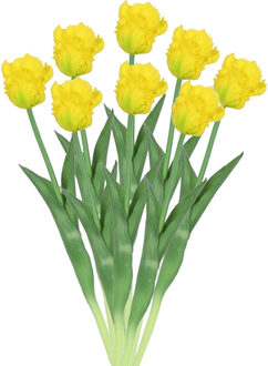 Countryfield Kunstbloemen boeket tulp Parkiet - 8x - geel - real touch - levensecht - 40 cm - decoratie bloemen
