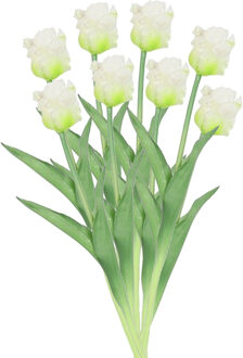 Countryfield Kunstbloemen boeket tulp Parkiet - 8x - wit - real touch - levensecht - 40 cm - decoratie bloemen