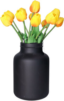 Countryfield Kunstbloemen boeket Tulp Tulipa - 12x - 44 cm - geel/fuchsia - Real Touch - kunst zijdebloemen