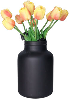 Countryfield Kunstbloemen boeket Tulp Tulipa - 12x - 44 cm - geel/oranje - Real Touch - kunst zijdebloemen