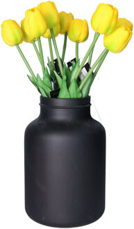 Countryfield Kunstbloemen boeket Tulp Tulipa - 12x - 44 cm - geel - Real Touch - kunst zijdebloemen