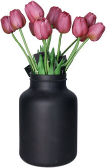 Countryfield Kunstbloemen boeket Tulp Tulipa - 12x - 44 cm - paars - Real Touch - kunst zijdebloemen