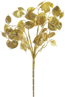 Countryfield kunsttak Lunaria - goud glitter - 40 cm - kunststof - Kunstbloemen Goudkleurig