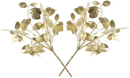 Countryfield Kunsttakken/kunstbloemen - 2x st - Lunaria - goud - 40 cm - kunststof