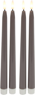 Countryfield LED dinerkaarsen - 4x st - grijs - 28 cm - met afstandsbediening