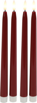 Countryfield LED dinerkaarsen - 4x st - rood - 28 cm - met afstandsbediening