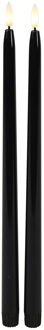 Countryfield LED dinerkaarsen extra lang - 2x st- zwart - 38 cm - met afstandsbediening