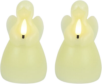 Countryfield LED kaars engel - 2x - creme wit - H11,5 cm - wax kaars op batterijen - kerst thema