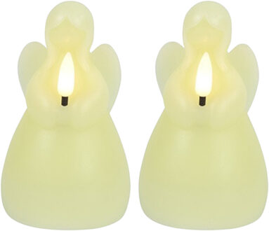 Countryfield LED kaars engel - 2x - creme wit - H14,5 cm - wax kaars op batterijen - kerst thema
