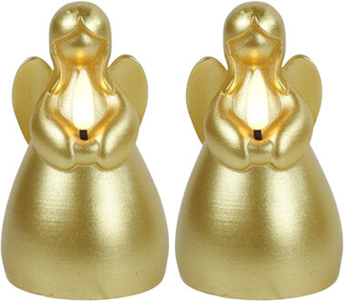 Countryfield LED kaars engel - 2x - goud - H11,5 cm - wax kaars op batterijen - kerst thema