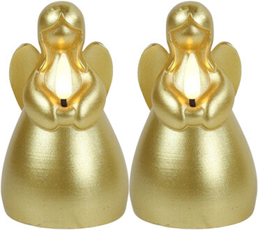 Countryfield LED kaars engel - 2x - goud - H14,5 cm - wax kaars op batterijen - kerst thema