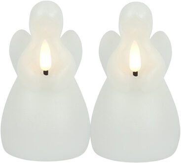 Countryfield LED kaars engel - 2x - wit - H14,5 cm - wax kaars op batterijen - kerst thema