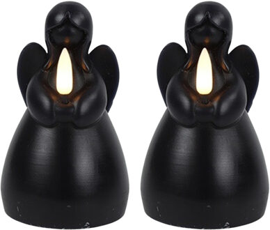 Countryfield LED kaars engel - 2x - zwart - H11,5 cm - wax kaars op batterijen - kerst thema