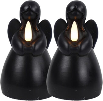 Countryfield LED kaars engel - 2x - zwart - H14,5 cm - wax kaars op batterijen - kerst thema