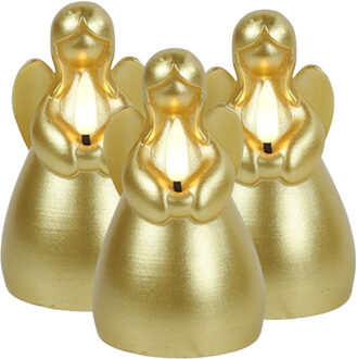 Countryfield LED kaars engel - 3x - goud - H11,5 cm - wax kaars op batterijen - kerst thema