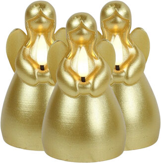Countryfield LED kaars engel - 3x - goud - H14,5 cm - wax kaars op batterijen - kerst thema