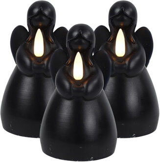 Countryfield LED kaars engel - 3x - zwart - H11,5 cm - wax kaars op batterijen - kerst thema
