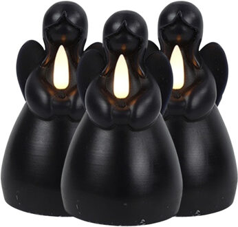 Countryfield LED kaars engel - 3x - zwart - H14,5 cm - wax kaars op batterijen - kerst thema
