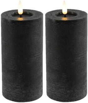 Countryfield LED kaars/stompkaars - 2x - zwart - D7,5 x H15 cm - timer