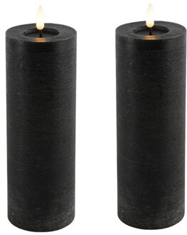 Countryfield LED kaars/stompkaars - 2x - zwart - D7,5 x H20 cm - timer