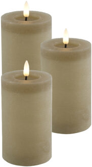 Countryfield LED kaars/stompkaars - 3x - beige - D7,5 x H12,5 cm - timer