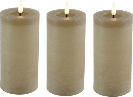 Countryfield LED kaars/stompkaars - 3x - beige - D7,5 x H15 cm - timer