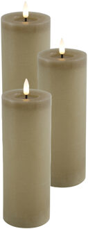 Countryfield LED kaars/stompkaars - 3x - beige - D7,5 x H20 cm - timer