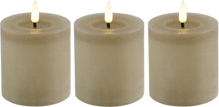 Countryfield LED kaars/stompkaars - 3x - beige - D7,5 x H8 cm - timer