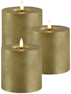 Countryfield LED kaars/stompkaars - 3x - goud - D10 x H10 cm - timer - warm wit