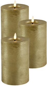 Countryfield LED kaars/stompkaars - 3x - goud - D10 x H15 cm - timer - warm wit