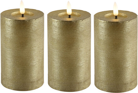 Countryfield LED kaars/stompkaars - 3x - goud - D7,5 x H12,5 cm - timer - warm wit
