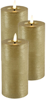 Countryfield LED kaars/stompkaars - 3x - goud - D7,5 x H15 cm - timer