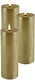 Countryfield LED kaars/stompkaars - 3x - goud - D7,5 x H20 cm - timer - warm wit