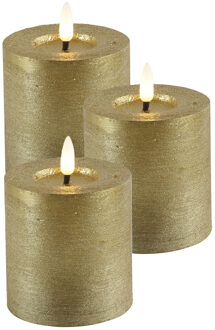 Countryfield LED kaars/stompkaars - 3x - goud - D7,5 x H8 cm - timer - warm wit