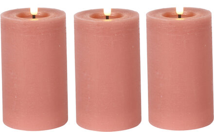 Countryfield LED kaars/stompkaars - 3x - roze - D7,5 x H12,5 cm - timer