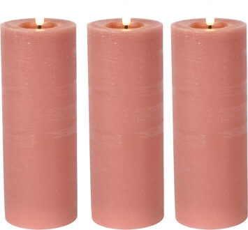 Countryfield LED kaars/stompkaars - 3x - roze - D7,5 x H20 cm - timer