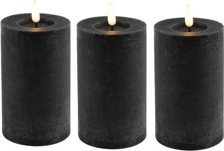 Countryfield LED kaars/stompkaars - 3x - zwart - D7,5 x H12,5 cm - timer
