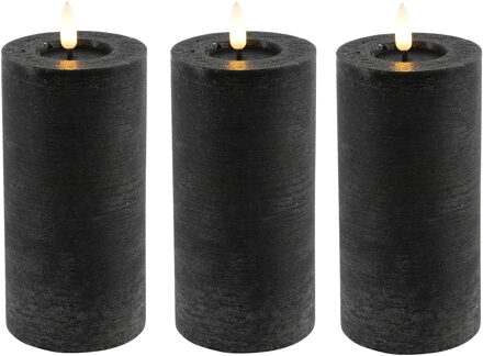 Countryfield LED kaars/stompkaars - 3x - zwart - D7,5 x H15 cm - timer