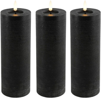 Countryfield LED kaars/stompkaars - 3x - zwart - D7,5 x H20 cm - timer