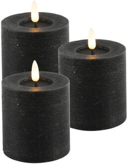 Countryfield LED kaars/stompkaars - 3x - zwart - D7,5 x H8 cm - timer