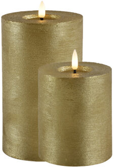 Countryfield LED kaars/stompkaars set - 2x st - goud - H10 en H15 cm - timer - warm wit