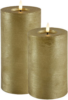 Countryfield LED kaars/stompkaars set - 2x st - goud - H15 en H20 cm - timer - warm wit
