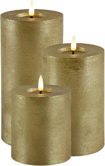 Countryfield LED kaars/stompkaars set - 3x st - goud - H10, H15 en H20 cm - timer - warm wit