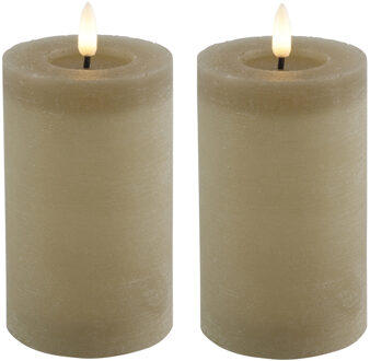 Countryfield LED kaarsen/stompkaarsen - 2x - beige - D7,5 x H12,5 cm - timer