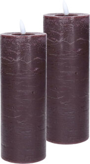 Countryfield LED kaarsen/stompkaarsen - 2x - donkerbruin - D7,5 x H20 cm - timer