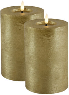 Countryfield LED kaarsen/stompkaarsen - 2x - goud - D10 x H15 cm - timer - warm wit