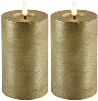 Countryfield LED kaarsen/stompkaarsen- 2x - goud - D7,5 x H12,5 cm - timer - warm wit