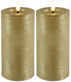 Countryfield LED kaarsen/stompkaarsen - 2x - goud - D7,5 x H15 cm - timer - warm wit